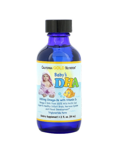 Детский DHA, Омега-3 с Витамином D3, Baby's DHA, Omega-3s with Vitamin D3, California Gold Nutrition, 59 мл (2 жидких унции)