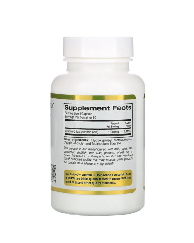 Витамин C, Gold C, 1000 мг, California Gold Nutrition, 60 вегетарианских капсул