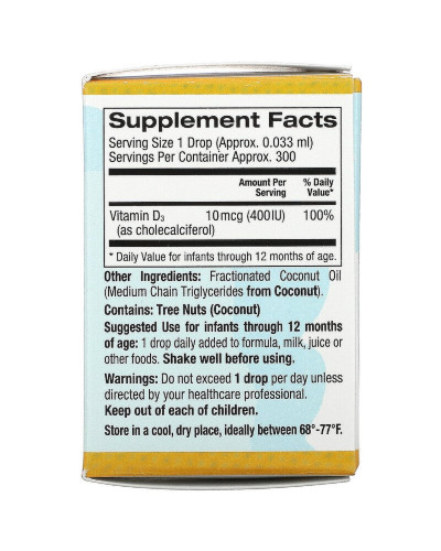 Дитячий вітамін D3 400 МО, Baby Vitamin D3 Liquid, California Gold Nutrition, 10 мл