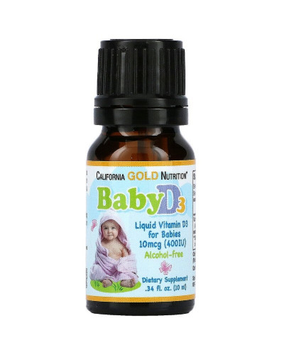 Дитячий вітамін D3 400 МО, Baby Vitamin D3 Liquid, California Gold Nutrition, 10 мл