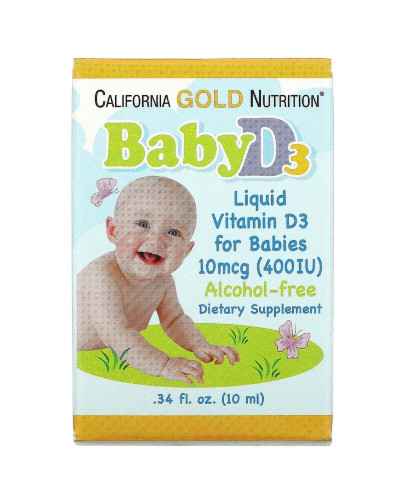 Дитячий вітамін D3 400 МО, Baby Vitamin D3 Liquid, California Gold Nutrition, 10 мл