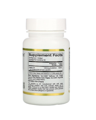 Вітамін D3, 5000 МО (125 мкг), California Gold Nutrition, 90 желатинових капсул