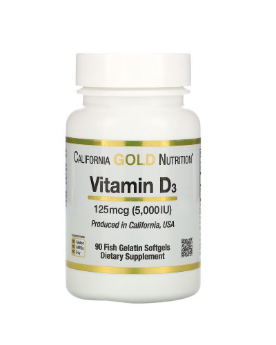 Вітамін D3, 5000 МО (125 мкг), California Gold Nutrition, 90 желатинових капсул