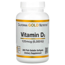 Витамин D3, 5000 МЕ (125 мкг), California Gold Nutrition, 360 желатиновых капсул