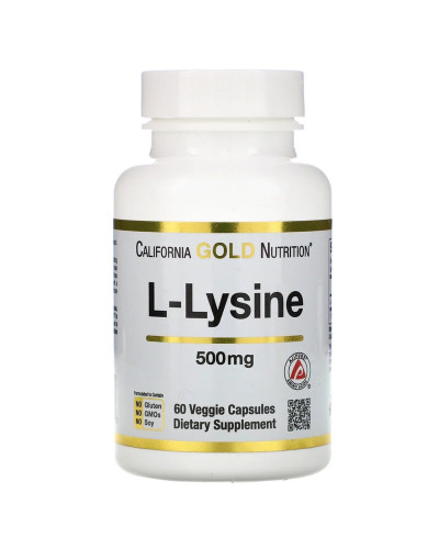L-Лизин, L-Lysine, California Gold Nutrition, 500 мг, 60 растительных капсул