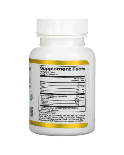 Спирулина органическая, 500 мг, Organic Spirulina, California Gold Nutrition, 60 таблеток