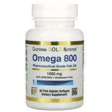 Омега 800, Рыбий жир омега 3 фармацевтического качества, 1000 мг, California Gold Nutrition, 30 желатиновых капсул