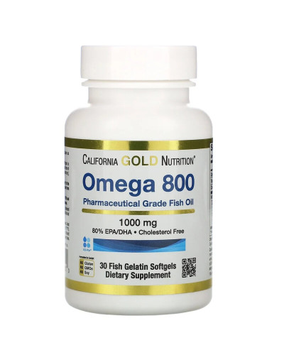 Омега 800, Риб'ячий жир омега 3 фармацевтичного якості, 1000 мг, California Gold Nutrition, 30 желатинових капсул