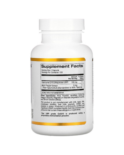 Коензим Q10 USP із Біоперином, 100 мг, CoQ10 USP with Bioperine, California Gold Nutrition, 150 вегетаріанських капсул