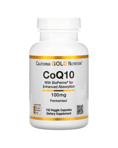 Коензим Q10 USP із Біоперином, 100 мг, CoQ10 USP with Bioperine, California Gold Nutrition, 150 вегетаріанських капсул