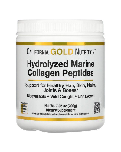 Морський Колаген Гідролізовані пептиди, без ароматизаторів, Hydrolyzed Marine Collagen Peptides, California Gold Nutrition, 200 г