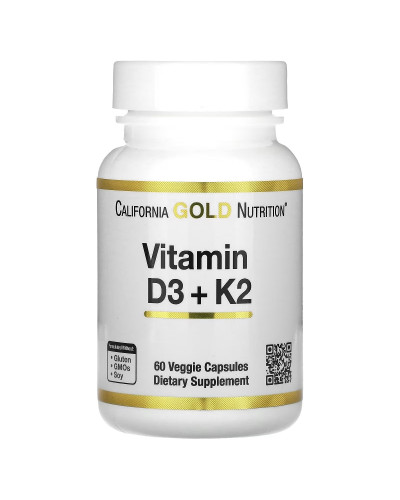 Вітамін D3+K2, Vitamin D3+K2, California Gold Nutrition, 60 вегетаріанських капсул