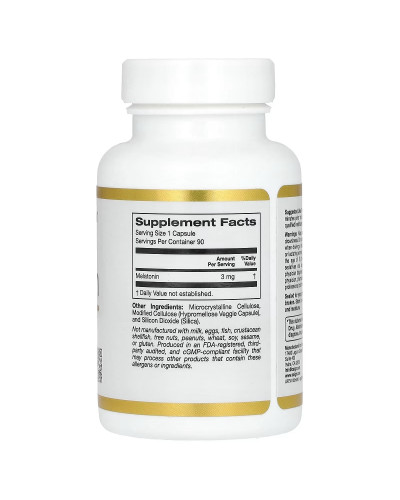 Мелатонин, 3 мг, Melatonin, California Gold Nutrition, 90 вегетарианских капсул