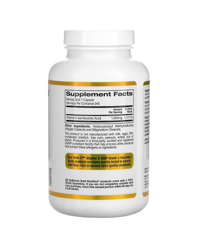 Вітамін C, 1000 мг, Gold C, California Gold Nutrition, 240 вегетаріанських капсул