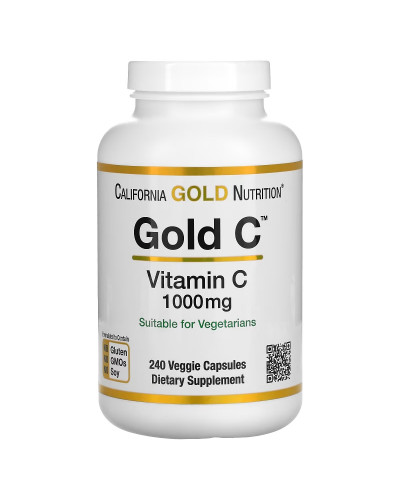 Вітамін C, 1000 мг, Gold C, California Gold Nutrition, 240 вегетаріанських капсул