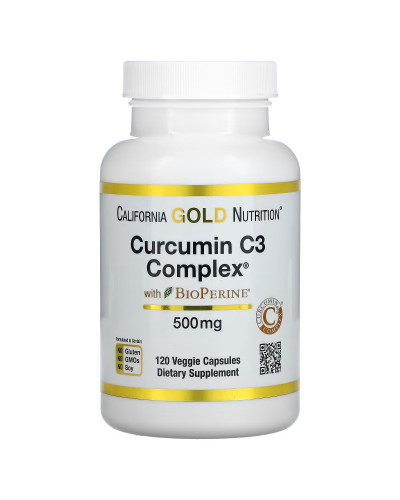 Куркумін C3 з біоперином, 500 мг, Curcumin C3 Complex with BioPerine, California Gold Nutrition, 120 вегетаріанських капсул