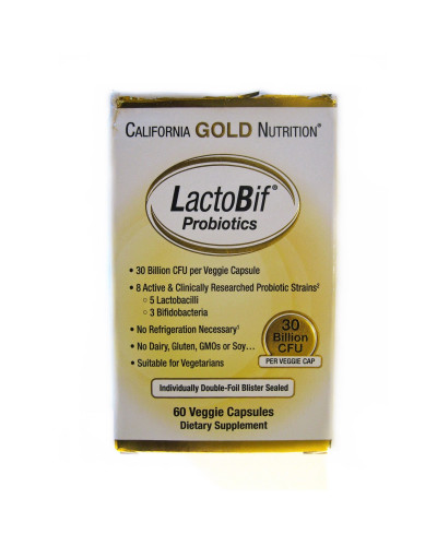 УЦІНКА Пробіотики LactoBif, Probiotics, California Gold Nutrition, 30 млрд КУО, 60 овочевих капсул (потерта коробка) УЦІНКА Пробіотики LactoBif, Probiotics, California Gold Nutrition, 30 млрд КУО, 60 овочевих капсул (потерта коробка)
