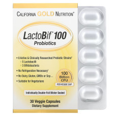 Пробиотики, 100 млрд КОЕ, LactoBif 100 Probiotics, 100 Billion CFU, California Gold Nutrition, 30 вегетарианских капсул