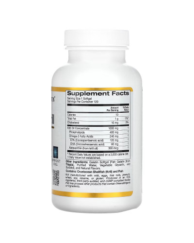 Масло антарктического криля, 1000 мг, вкус клубники и лимона, Antarctic Krill Oil, Omega-3, California Gold Nutrition, 120 желатиновых капсул Масло антарктического криля, 1000 мг, вкус клубники и лимона, Antarctic Krill Oil, Omega-3, California Gold Nutrition, 120 желатиновых капсул