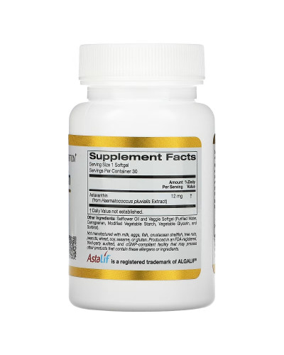 Астаксантин, 12 мг, Astaxanthin, Astalif Pure Icelandic, California Gold Nutrition, 30 вегетарианских капсул