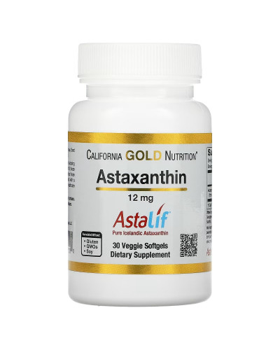 Астаксантин, 12 мг, Astaxanthin, Astalif Pure Icelandic, California Gold Nutrition, 30 вегетарианских капсул