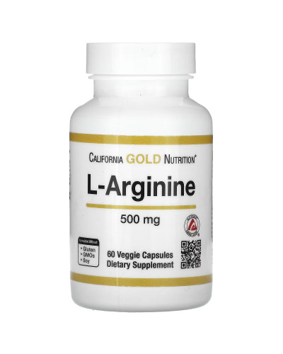 L-Аргинин, 500 мг, L-Arginine, California Gold Nutrition, 60 вегетарианских капсул