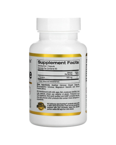 L-Тирозин 500 мг, L-Tyrosine, California Gold Nutrition, 60 вегетарианских капсул