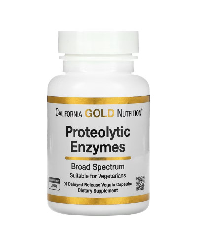 Ферменты протеолитические широкого спектра и отсроченного высвобождения, Proteolytic Enzymes, California Gold Nutrition, 90 вегетарианских капсул