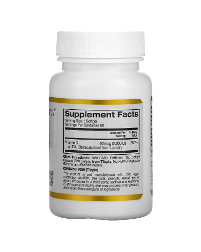Вітамін D3, 2000 МО, Vitamin D3, California Gold Nutrition, 90 капсул з риб'ячого желатину