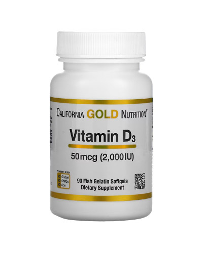 Вітамін D3, 2000 МО, Vitamin D3, California Gold Nutrition, 90 капсул з риб'ячого желатину