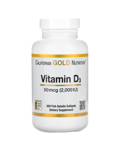 Вітамін D3, 50 мкг, Vitamin D3, California Gold Nutrition, 360 желатинових капсул