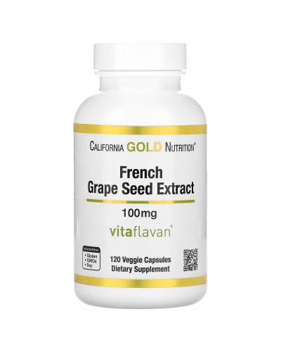 Екстракт кісточок французького винограду, вітафлаван, 100 мг, French Grape Seed Extract, Vitaflavan, California Gold Nutrition, 120 вегетаріанських капсул