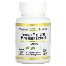 Экстракт коры французской приморской сосны, олигопин, 100 мг, French Maritime Pine Bark Extract, Oligopin, California Gold Nutrition, 60 вегетарианских капсул