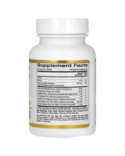 Комплекс астакаротиноидов, лютеин, ликопин, астаксантин, AstaCarotenoid Complex, Lutein, Lycopene, and Astaxanthin Complex, California Gold Nutrition, 30 вегетарианских капсул