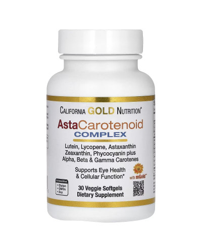 Комплекс астакаротиноидов, лютеин, ликопин, астаксантин, AstaCarotenoid Complex, Lutein, Lycopene, and Astaxanthin Complex, California Gold Nutrition, 30 вегетарианских капсул