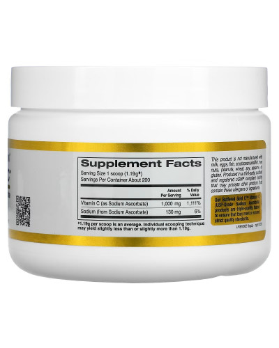 Буферизований Вітамін C, 1000 мг, некислий порошок, Buffered Gold C, Non-Acidic Vitamin C Powder, Sodium Ascorbate, California Gold Nutrition, 238 г
