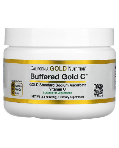 Буферизований Вітамін C, 1000 мг, некислий порошок, Buffered Gold C, Non-Acidic Vitamin C Powder, Sodium Ascorbate, California Gold Nutrition, 238 г