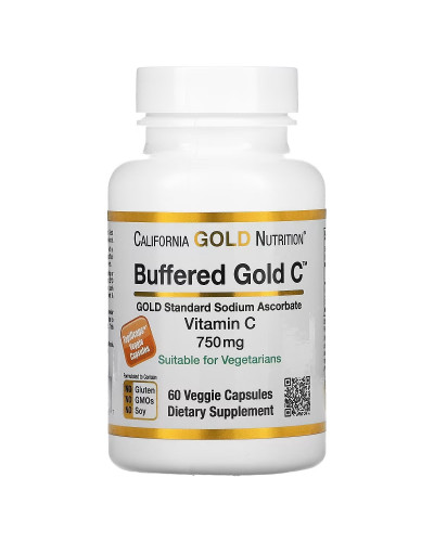 Буферизований Вітамін C, 750 мг, Buffered Gold C, Standard Sodium Ascorbate, Vitamin C, California Gold Nutrition, 60 вегетаріанських капсул