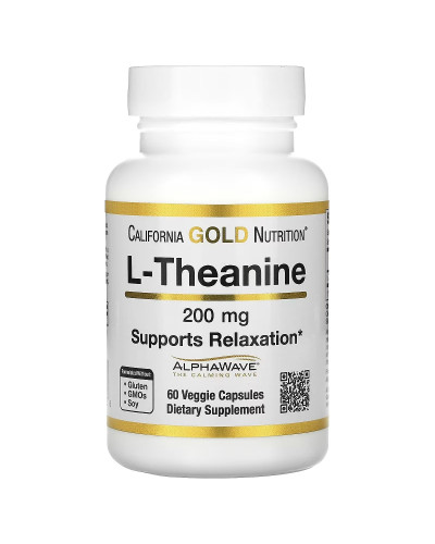 L-теанин, 200 мг, L-Theanine, Featuring AlphaWave, California Gold Nutrition, 60 вегетарианских капсул