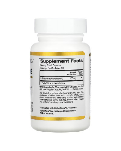 L-Теанин, 100 мг, L-Theanine, Supports Relaxation, California Gold Nutrition, 30 вегетарианских капсул