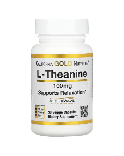 L-Теанин, 100 мг, L-Theanine, Supports Relaxation, California Gold Nutrition, 30 вегетарианских капсул