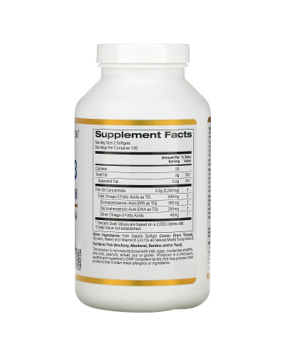 Рыбий жир премиум-класса с Омега-3, 180 EPA /120 DHA, Omega-3 Premium Fish Oil, California Gold Nutrition, 240 желатиновых капсул