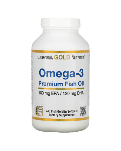 Рыбий жир премиум-класса с Омега-3, 180 EPA /120 DHA, Omega-3 Premium Fish Oil, California Gold Nutrition, 240 желатиновых капсул
