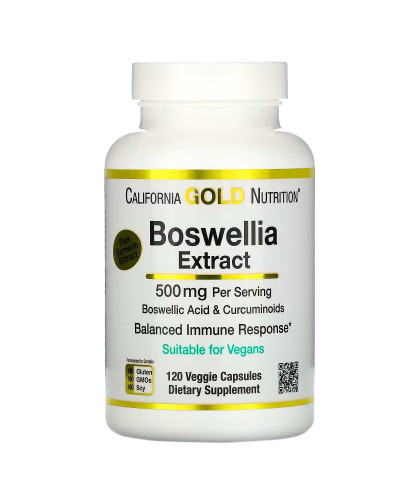 Екстракт босвеллії з куркумою, 250 мг, Boswellia Extract, Plus Turmeric Extract, California Gold Nutrition, 120 вегетаріанських капсул