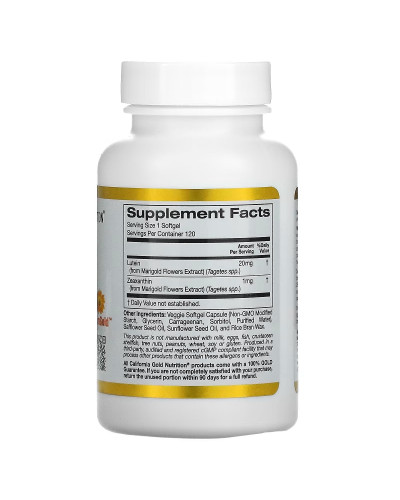 Лютеин с зеаксантином, 20 мг, Lutein with Zeaxanthin, California Gold Nutrition, 120 вегетарианских капсул