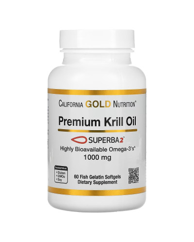 Крилевий жир преміальної якості, 1000 мг, Premium Krill Oil with Superba2, California Gold Nutrition, 60 желатинових капсул