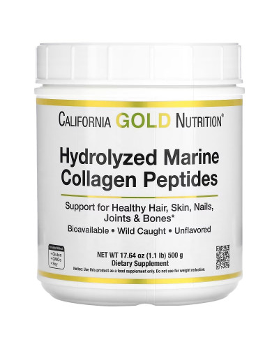 Морський Колаген Гідролізовані пептиди, без ароматизаторів, Hydrolyzed Marine Collagen Peptides, California Gold Nutrition, 500 г