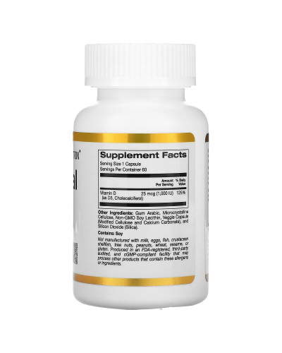 Ліпосомальний Вітамін D3, 1000 МО, Liposomal Vitamin D3, California Gold Nutrition, 60 вегетаріанських капсул