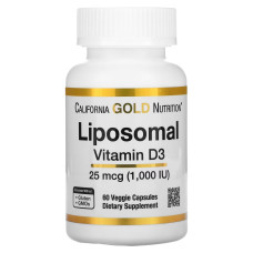 Липосомальный Витамин D3, 1000 МЕ, Liposomal Vitamin D3, California Gold Nutrition, 60 вегетарианских капсул