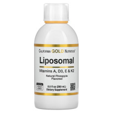 Липосомальные витамины A D3 E и K2, вкус ананаса, Liposomal Vitamin A D3 E & K2, California Gold Nutrition, 250 мл